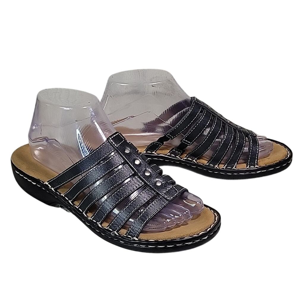 Naturalizer Tamsky Black Leather Slide Sandals Womens Size 8.5 NEW